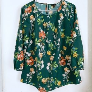 Talbots Green Floral Print 3/4 Sleeve Blouse